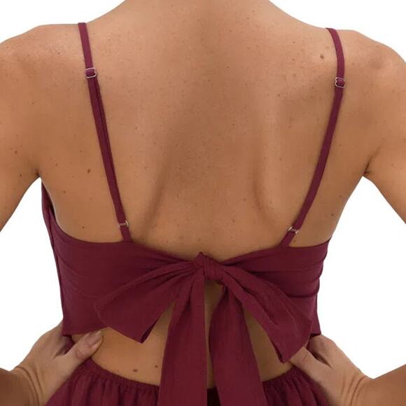 HALARA Adjustable Strap Tie Back Tiered Ruffle Flowy Mini Dress Red Medium NEW - Picture 4 of 8